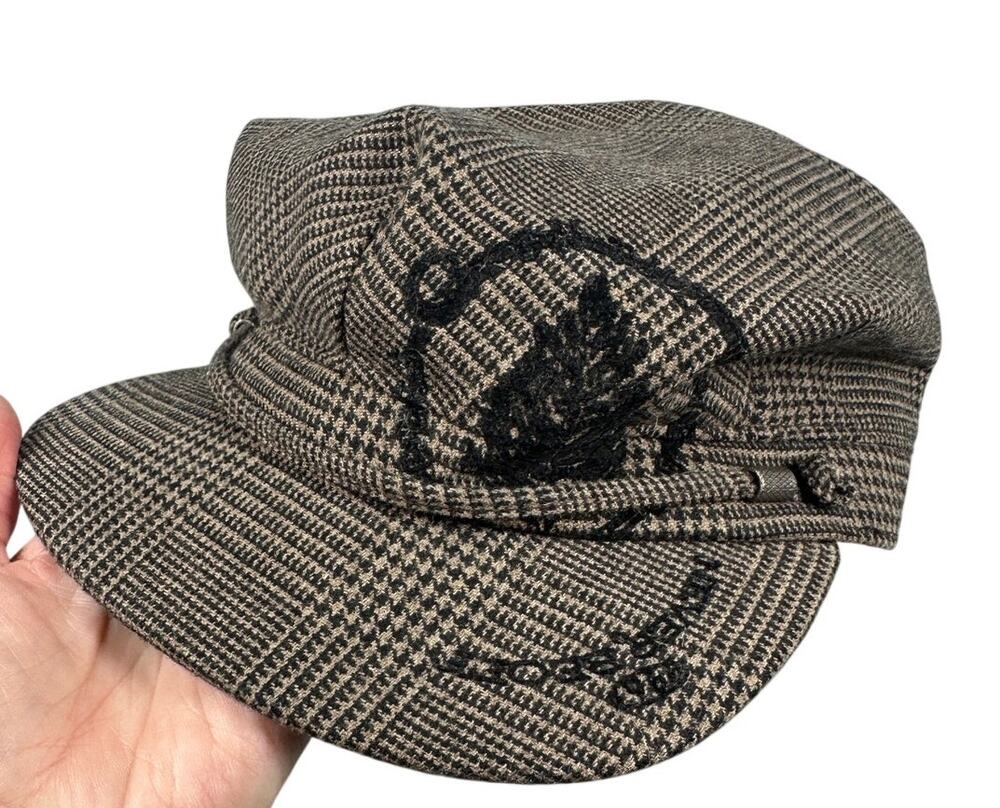 Samhita Hat Newsboy Baker Boy Houndstooth Plaid Quilted Wool Brown
